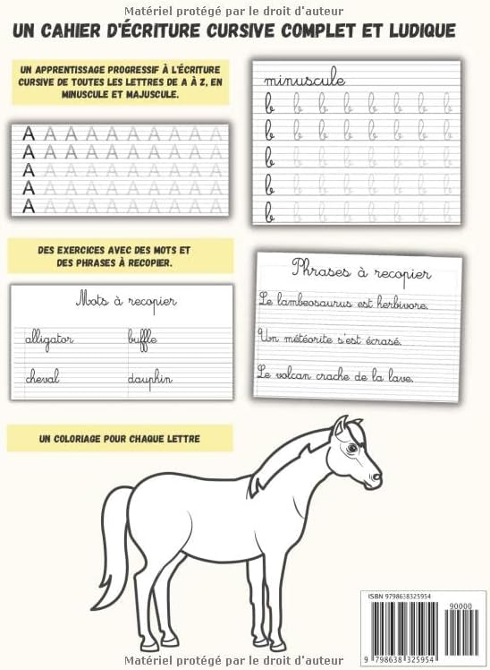Cahier d'écriture cursive: maternelles et CP - écriture cursive petite et grande section - alphabet majuscule et minuscule - 120 pages (Apprendre à ... et à calculer en s'amusant) (French Edition) by Top Écriture Edition