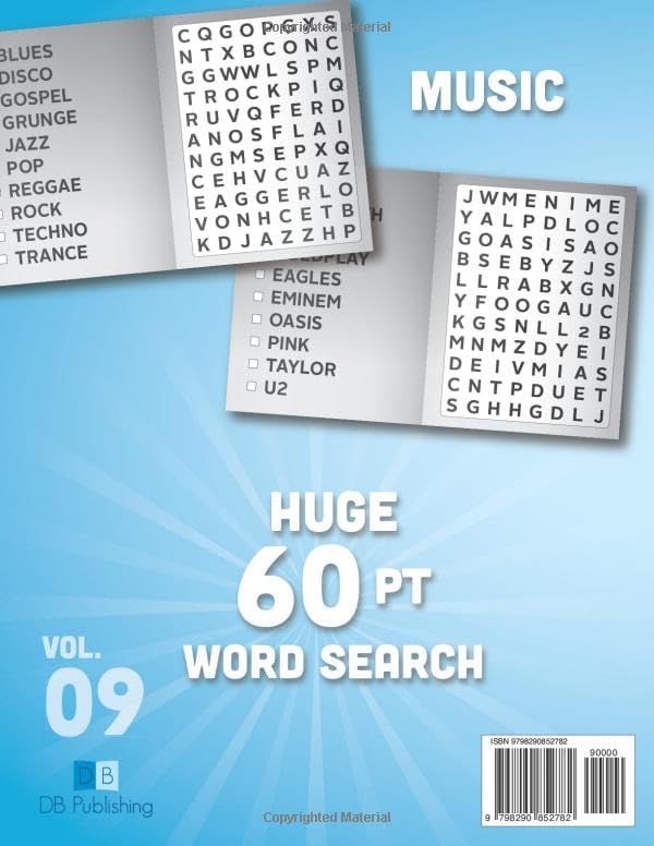 SUPER LARGE FONT SIZE 60 pt Music WORD SEARCH: Easy-to-Read Word Searches for Seniors and Low Vision Puzzle Lovers, vol. 09 (THEMED WORD SEARCH, SUPER LARGE FONT SIZE 60 pt) by DB Publishing