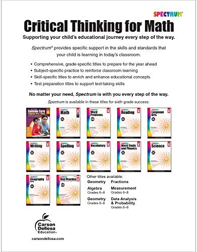 Spectrum Grade 6 Critical Thinking for Math Workbook, Multiplication and Division With Fractions and Decimals, Ratio, Mathematics Equations, and More, Classroom or Homeschool Curriculum (Volume 48) by Spectrum