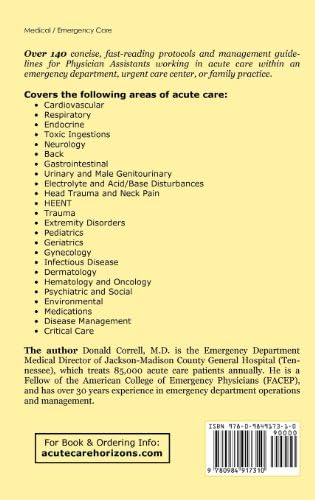 Physician Assistant Acute Care Protocols - SECOND EDITION: For Emergency Departments, Urgent Care Centers, and Family Practices by Donald Correll