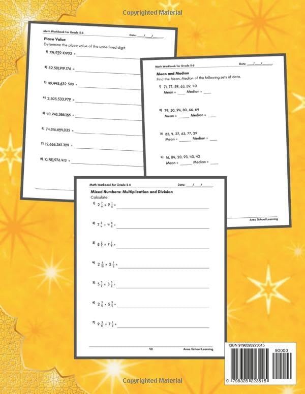 Summer Math Workbook Grade 5-6, With Multiplication, Division, Fractions, Mixed Numbers, Place Value, Factors, Multiples, Geometry Skills: 5th to 6th ... Summer Workbook With Answers, Ages 10-12 by Anna School Learning