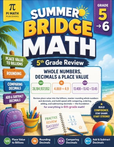 Summer Bridge Math Grade 5 to Grade 6: 8 Weeks of Daily Practice to Stop the Summer Slide — Decimals, Fractions, Ratios, Percents, Geometry & Negative ... (With Answer Keys) (PI MATH Summer Bridge) by PI MATH Publishing