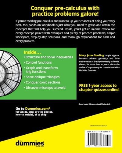 Pre-Calculus Workbook For Dummies by Mary Jane Sterling