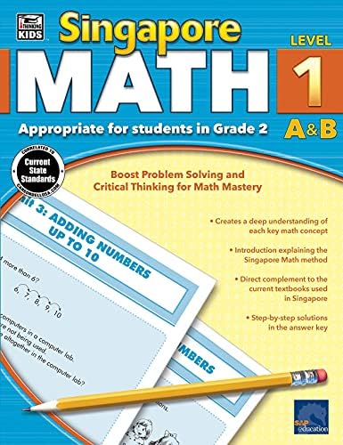 Singapore Math Grade 2 Workbook, Level 1 A&B Addition, Subtraction, Multiplication Problem Solving, and Critical Thinking Skills, Common Core Classroom or Homeschool Curriculum by Thinking Kids