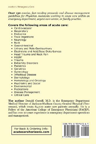 Physician Assistant Acute Care Protocols and Disease Management: For Family Practice, Urgent Care, and Emergency Medicine by Donald Correll