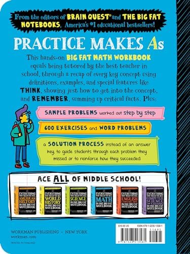 The Big Fat Middle School Math Workbook: 600 Math Practice Exercises (Big Fat Notebooks) by Workman Publishing