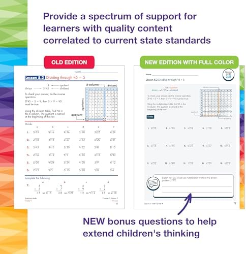 Spectrum 4th Grade Math Workbooks, Mathematics Activity Book for Kids Ages 9-10, Geometry, Fractions, Decimals, Algebra Prep, Multiplication, Division, and More, Classroom and Homeschool Curriculum by Spectrum