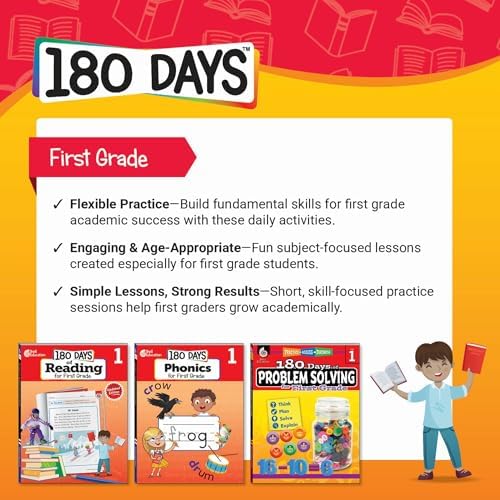 180 Days™: Writing Workbook for 1st Grade Ages 6–7 | Sentence Building, Grammar, Writing Practice, Early Composition for School or Home by Shell Education