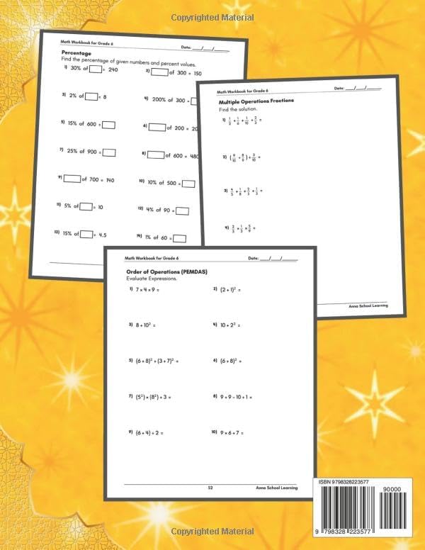 Summer Math Workbook Grade 6, With Foundations of Arithmetic, Pre-Algebra, Ratio, Proportion, Fractions, Mixed Numbers, and Geometry Skills: 6th Grade ... Answers, Ages 11-12 (Summer Math Workbooks) by Anna School Learning