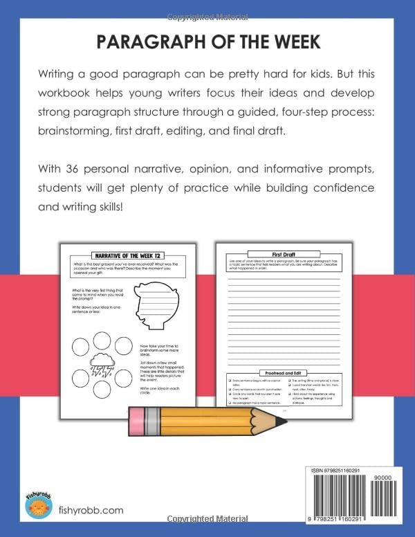 Paragraph Of The Week Writing Workbook For Kids Grade 3 4 5: Personal Narrative Informative and Opinion Writing Prompts Journal by J. Ecochardt