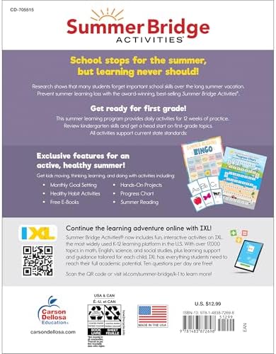 Summer Bridge Activities Kindergarten to 1st Grade Workbooks, Activity Book Ages 4-6 With Math, Phonics, Science, Social Studies, Writing Practice, Fitness, Flash Cards, Stickers, and More by Summer Bridge Activities