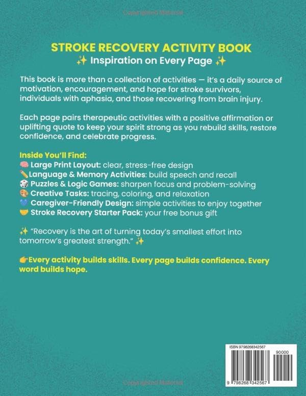 STROKE RECOVERY ACTIVITY BOOK: Exercises, Puzzles & Activities for Stroke Survivors, Aphasia, and Brain Injury Rehabilitation (Stroke Recovery Series) by Grace Rowan