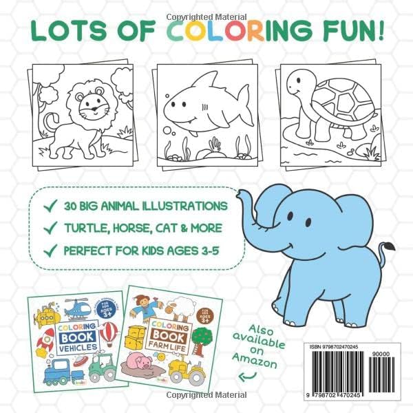 Coloring Book Animals For Kids: For Preschool Children Ages 3-5 - Turtle, Dolphin, Lion & Many More Big Animal Illustrations To Color For Boys & Girls (Coloring Books For Preschool Children Ages 3-5) by kwabu