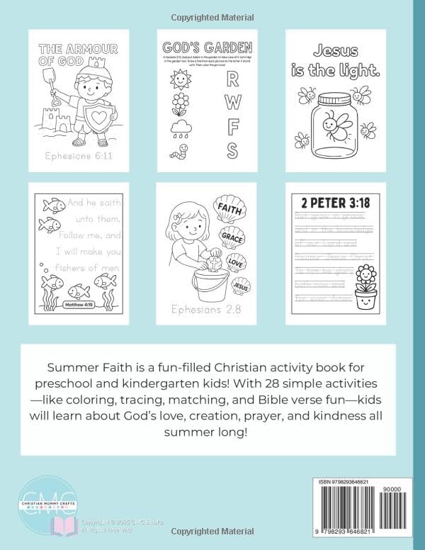 Summer Faith: Christian Activity Book: Bible-based fun for preschool and kindergarten | 28 printable pages of faith-filled learning by CMC Books