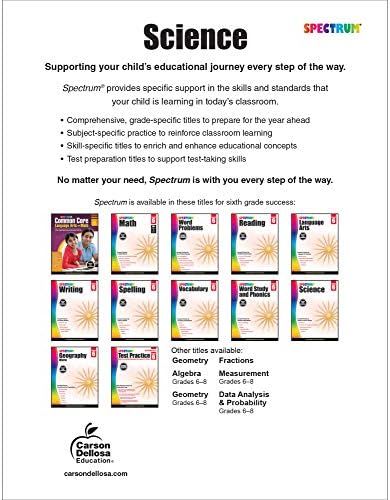 Spectrum Grade 6 Science Workbook, Middle School Books Covering Natural, Earth, Life Sciences, and More With Scientific Research Activities, Classroom or Homeschool Curriculum by Spectrum