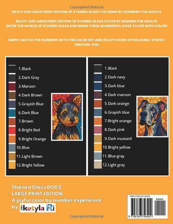 Stained Glass Dogs Color by Number: Large Print Edition: An Easy Color by Number Book for Adults and Seniors with Big Numbers and Thick Lines by IKETYLA RI