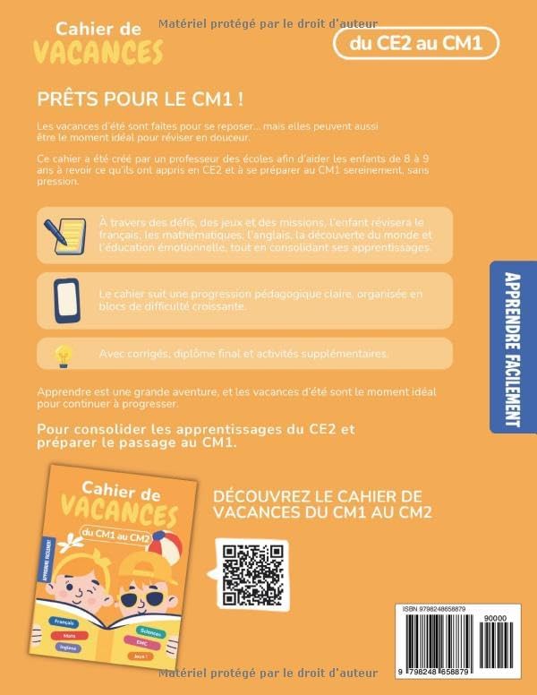 Cahier de Vacances CM1 vers CM2: Du CM1 au CM2 Toutes les Matières avec progression pédagogique et corrigés pour les enfants de 9 et 10 ans (French Edition) by Apprendre Facilement