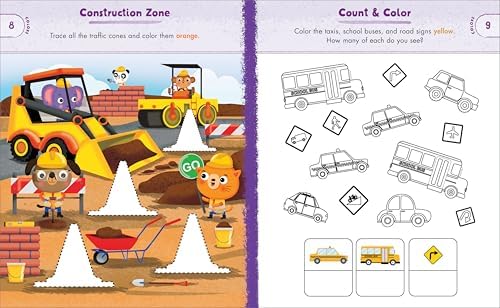 Preschool Activity Book Trucks, Cars, and Airplanes: 80 Games to Learn Letters, Numbers, Colors, and Shapes (School Skills Activity Books) by Valerie Deneen