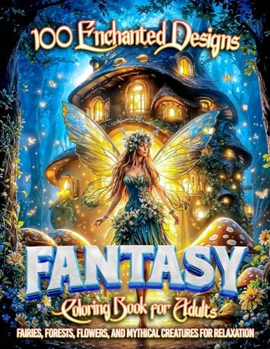100 Enchanted Designs Fantasy Coloring Book for Adults: Fairies, Forests, Flowers, and Mythical Creatures for Relaxation by Between the Lines