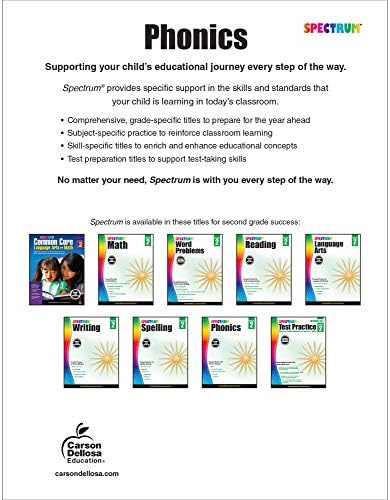 Spectrum Phonics Grade 2 Workbook, Blends, Consonants, Vowel Sounds and Pairs, Letters, Words, and Sentence Writing Practice, Classroom or Homeschool Curriculum by Spectrum