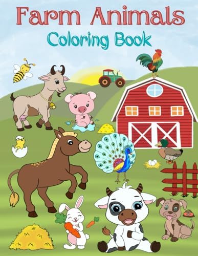 Farm Animals Coloring Book: For Kids age 2-7, Big, simple, fun, cute designs, 8.5 x 11 Inch (21.59 x 27.94 cm): cute happy farm animals coloring book (Educational Kids Coloring Books) by Nouha Gallery