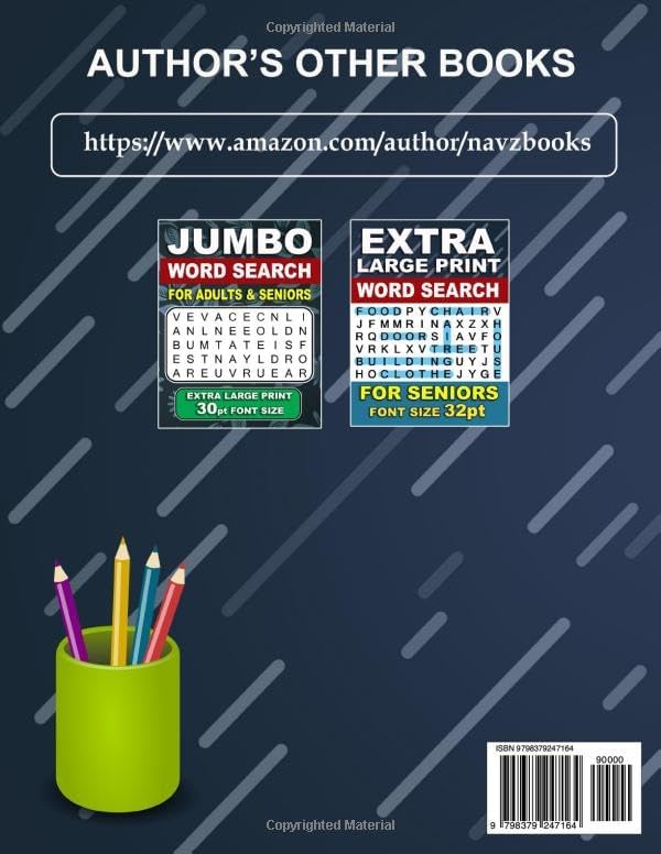 Jumbo Word Search For Seniors: 50 Extra large Print Puzzles: 1500 Words and With Solutions (32 Font Size Word Search) by NavZ Books