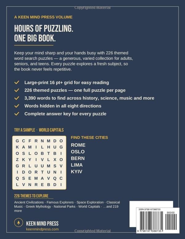 The Big Book of Word Search: Volume 1 - Keen Mind Word Search - 3,390 Words to Find - 226 Themes - Solutions Included - For Adults, Seniors & Teens ... Adults, Seniors & Teens - Solutions Included) by Keen Mind Press Puzzles