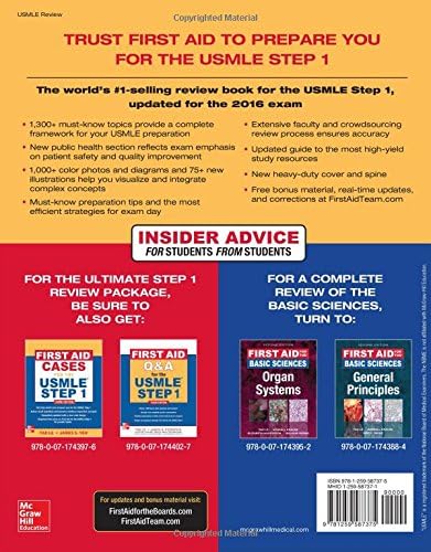 First Aid for the Usmle Step 1, 2016 by M.D. Le, Tao
