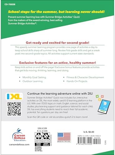 Summer Bridge Activities Quick 1st to 2nd Grade Workbook, Activity Book With Math, Language Arts, Social Studies, Science, Fitness, Writing Practice and Reinforcement Learning by Summer Bridge Activities