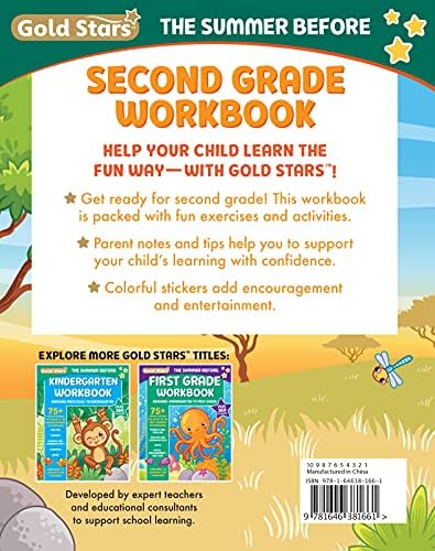 The Summer Before Second Grade School Workbook: Bridging First Grade to Second Grade for Kids Ages 7 - 8 with 75+ Activities, Spelling, Reading, English, Math, and Time (Gold Stars Series) by Gold Stars