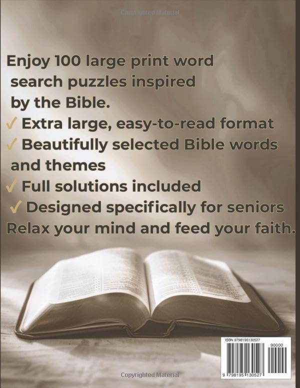 Bible Word Search for Seniors: 100 Large Print Puzzles, Uppercase Letters, Solutions Included: Large Print Bible Puzzle Book for Elderly Christians – ... for Adults: Large Print Relaxing Activities) by Sashka Vladimirova