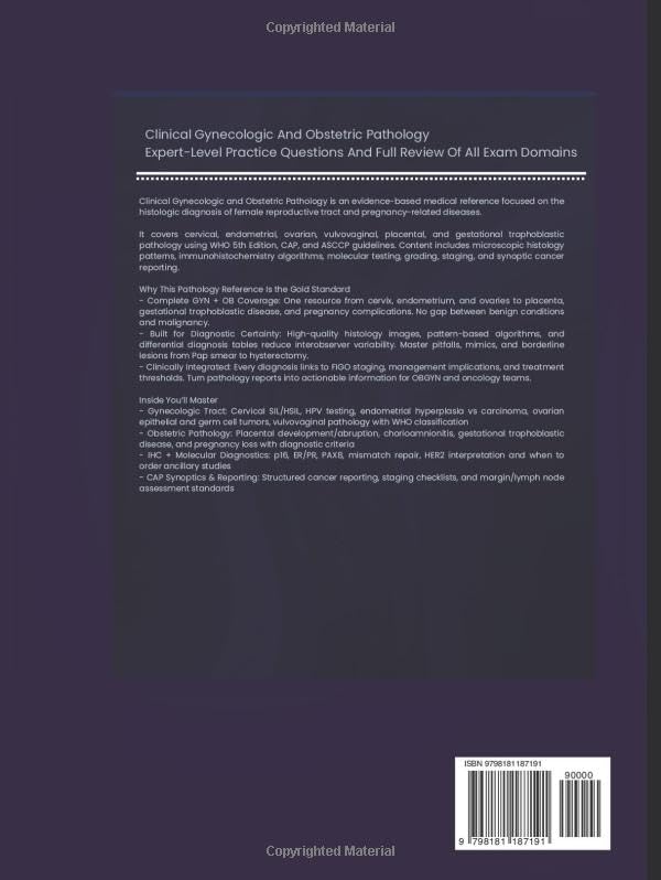 Clinical Gynecologic And Obstetric Pathology: Comprehensive, Evidence-Based Reference Covering Diagnostic Pathology, Histology, and Latest Clinical Guidelines from Basics to Advanced by DR EMILY J. REYNOLDS