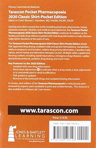 Tarascon Pocket Pharmacopoeia 2020 Classic Shirt-Pocket Edition by MD FAAEM FACMT FACEP Editor in Chief Richard J. Hamilton