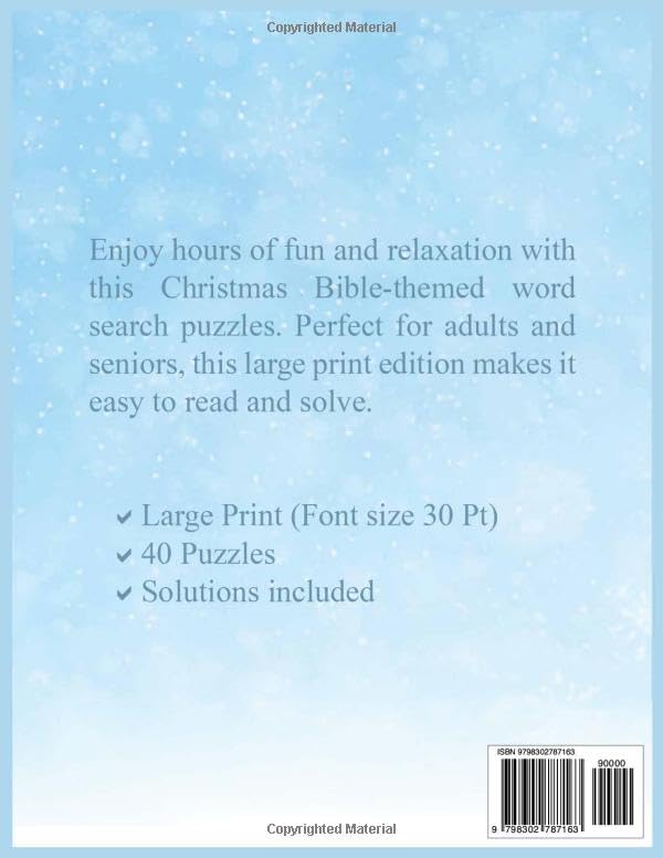 Christmas Bible Word Search for Adults and Seniors (Extra Large Print): Jumbo Full Page Puzzles with 30 pt Font (Very Easy to Read) for Christian Men and Women by Faye Press