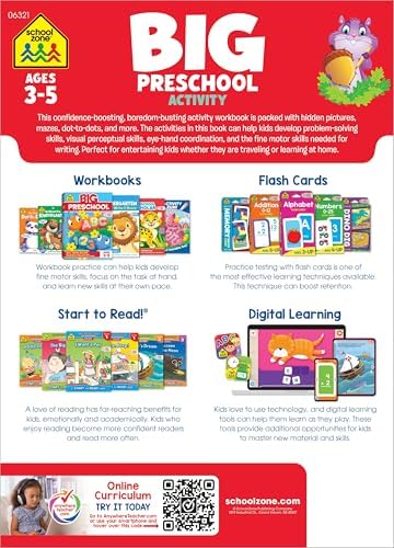 School Zone Big Preschool Activity Workbook: 320 Pages, 300+ Activities, Pre-K Workbook, Tracing, Letters, Numbers, Colors, Shapes, Ages 3–5 by School Zone