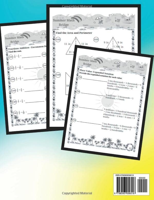 The Summer Math Bridge: A workbook for Grades 4 to 5: Addition, Subtraction, Multiplication, Division, Decimals, Place Value, Expanded Notation, ... Guide with Examples, Answers Key Included by Math Bridge School Publishing