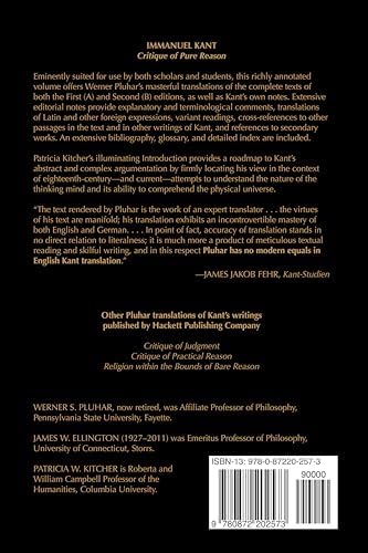 Critique of Pure Reason: Unified Edition (with all variants from the 1781 and 1787 editions) (Hackett Classics) by Immanuel Kant