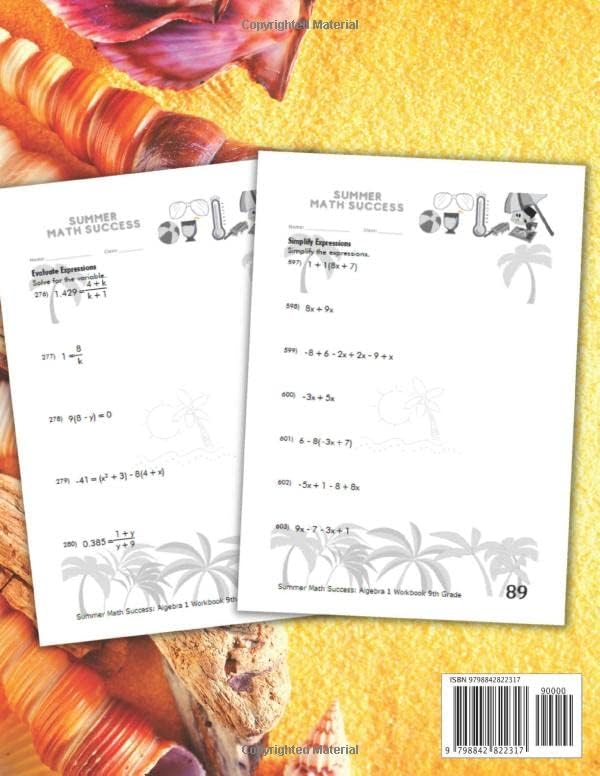 Summer Math Success: Algebra 1 Workbook 9th Grade: Algebra 1 Workbook for Grade 9: Algebraic Thinking, Solving Equations, Inequalities, and Simplifying Expressions with Answers by All Seasons Math