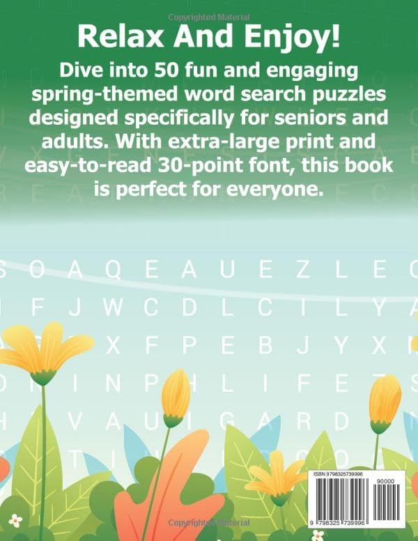 Jumbo Word Search for Seniors and Adults: 50 Spring-Themed Extra Large Print Puzzles with Big Solutions, Easy-to-Read 30-Point Font by Blue Words Publications