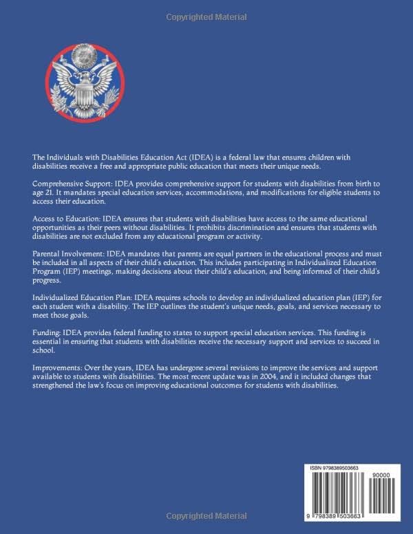 Individuals with Disabilities Education Act (IDEA) - Special Education Law: CFR Title 34 Parts 300-399 2023 Edition by Federal Register of the U.S. Government