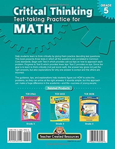 Teacher Created Resources Critical Thinking: Test-taking Practice for Math Book, Grade 5, 112 Pages by Sandra Cook