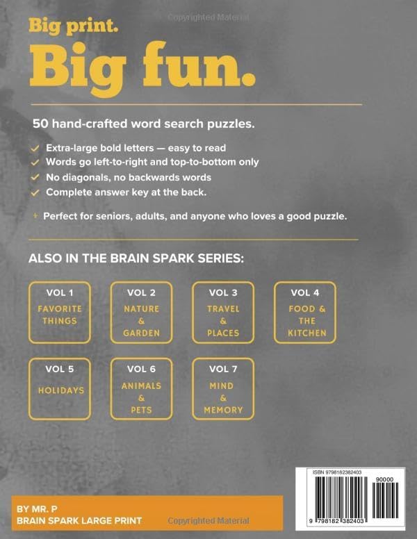 Large Print Word Search for Seniors: Mind & Memory: 50 Large Print Puzzles for Seniors — Brain Health, Memory, Focus & Positive Thinking | Big Bold ... Key (Brain Spark Large Print Puzzle Series) by Mr. P