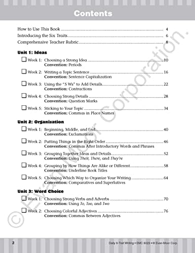 Evan-Moor Daily 6-Trait Writing, Grade 3, Homeschool and Classroom Resource Workbook, Reproducible Worksheets, Teaching Edition, Lesson Plans, Ideas, Organization, Word Choice, Sentence Fluency, Voice by Evan-Moor Educational Publishers
