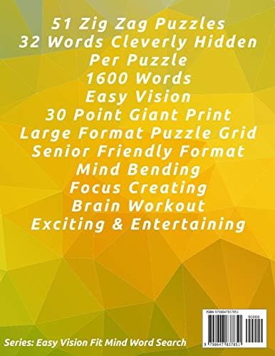 Word Search Book for Seniors: Pro Vision Friendly, 51 Zig Zag Puzzles, 30 Pt. Extra Large Print, Vol. 5 (Easy Vision Fit Mind Word Search) by Mark English