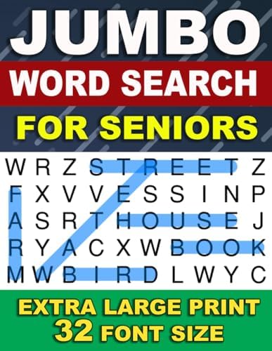 Jumbo Word Search For Seniors: 50 Extra large Print Puzzles: 1500 Words and With Solutions (32 Font Size Word Search) by NavZ Books