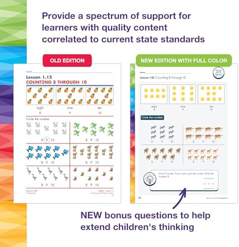 Spectrum Math Kindergarten Workbooks, Activity Book for Kids Ages 5-6 Covering Addition, Subtraction, Place Value, Shapes, Counting, and More, Mathematics Classroom or Homeschool Curriculum by Spectrum