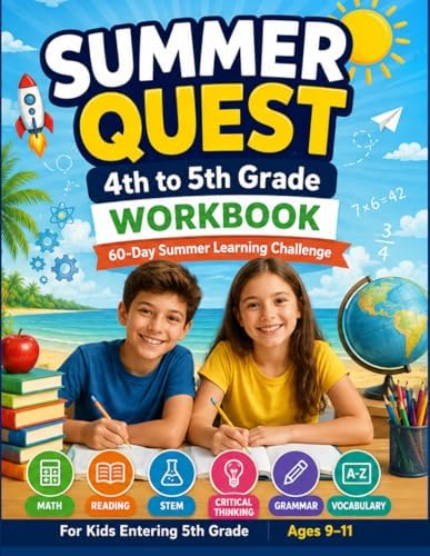 Summer Quest 4th to 5th Grade Workbook: 60-Day Summer Learning Challenge | Math, Reading, STEM, Critical Thinking, Grammar & Vocabulary for Kids ... (Summer Quest Daily Bridge Adventure Series) by Adventure Learning Press