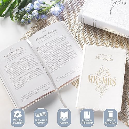 Mr. and Mrs. 366 Devotions for Couples - White Faux Leather Devotional Gift Book for Bride and Groom, Engaged by Joanna Teigen