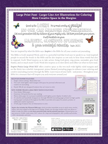 Inspire PRAISE Bible Large Print NLT, Filament Enabled (Hardcover LeatherLike, Purple) by New Living Translation