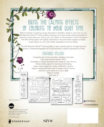 NIV, Beautiful Word Coloring Bible, Hardcover: Hundreds of Verses to Color by Zondervan
